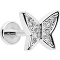 16G 1/4 Clear CZ Gem Butterfly Internally Threaded Labret Tragus