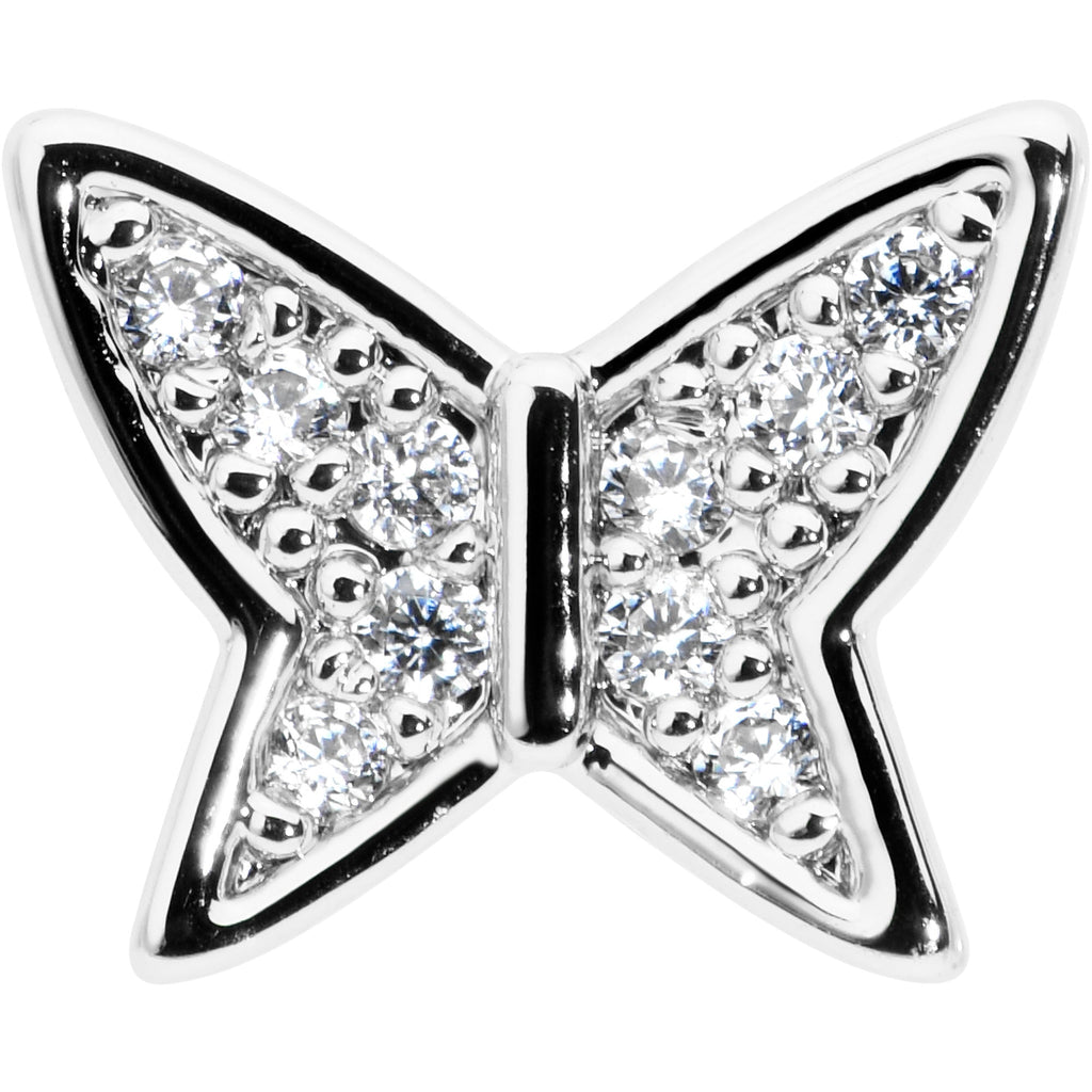 16G 1/4 Clear CZ Gem Butterfly Internally Threaded Labret Tragus