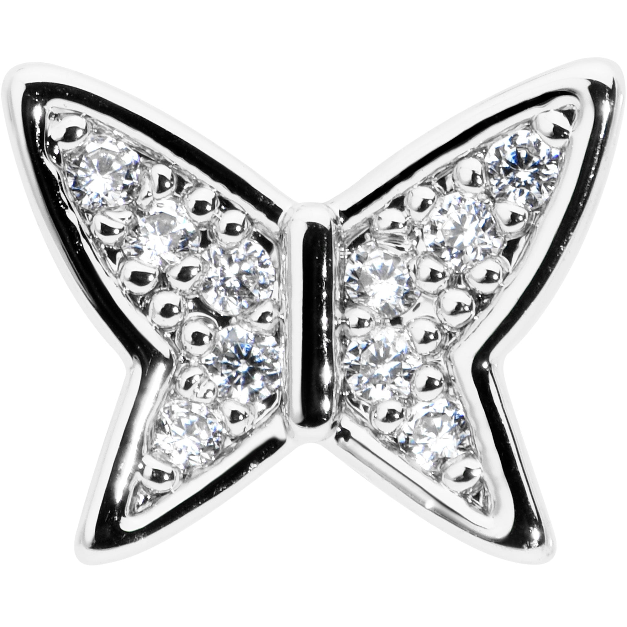 16G 1/4 Clear CZ Gem Butterfly Internally Threaded Labret Tragus