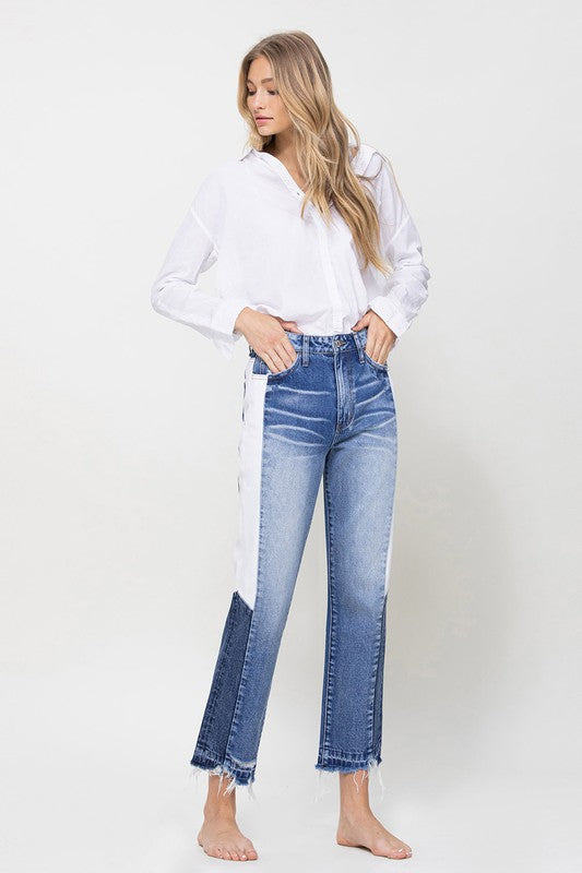 Super High Rise Straight Jeans with Side Blocking Panel
