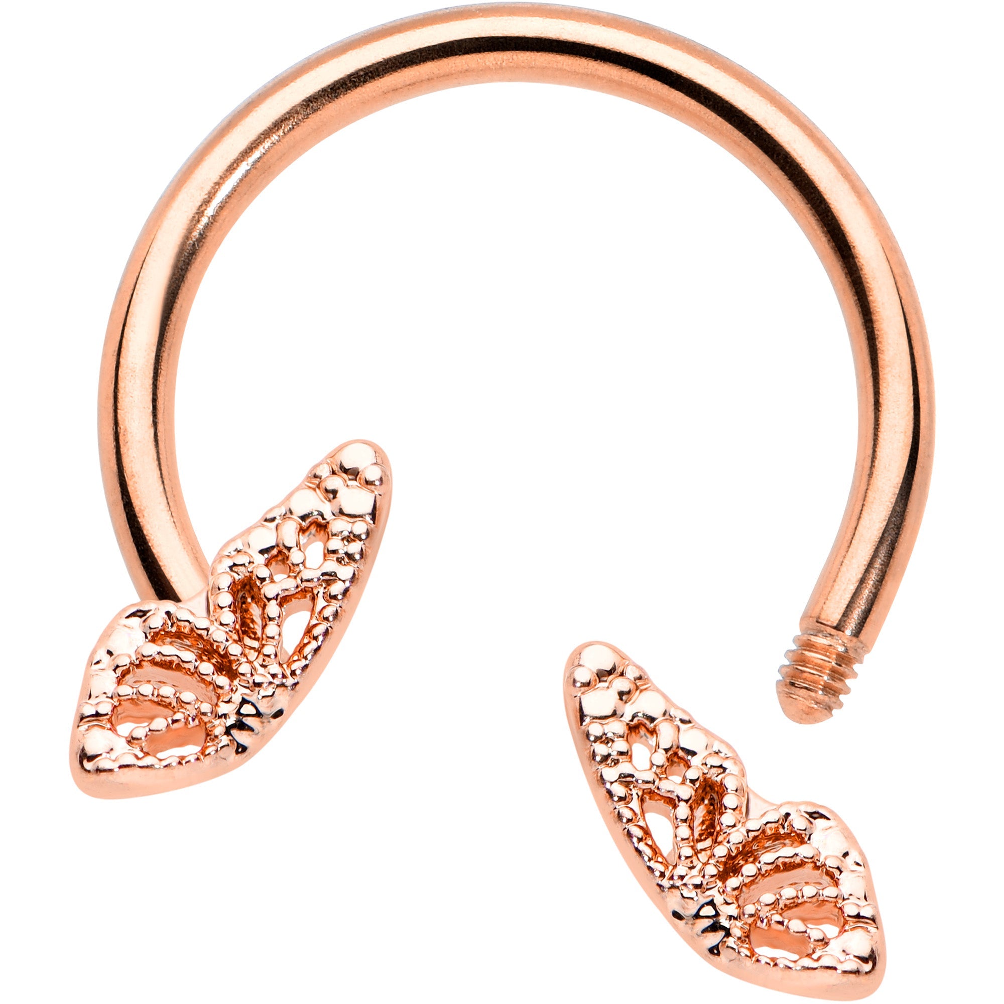 16G 3/8 Rose Gold Hue Texture Butterfly Horseshoe Circular Barbell