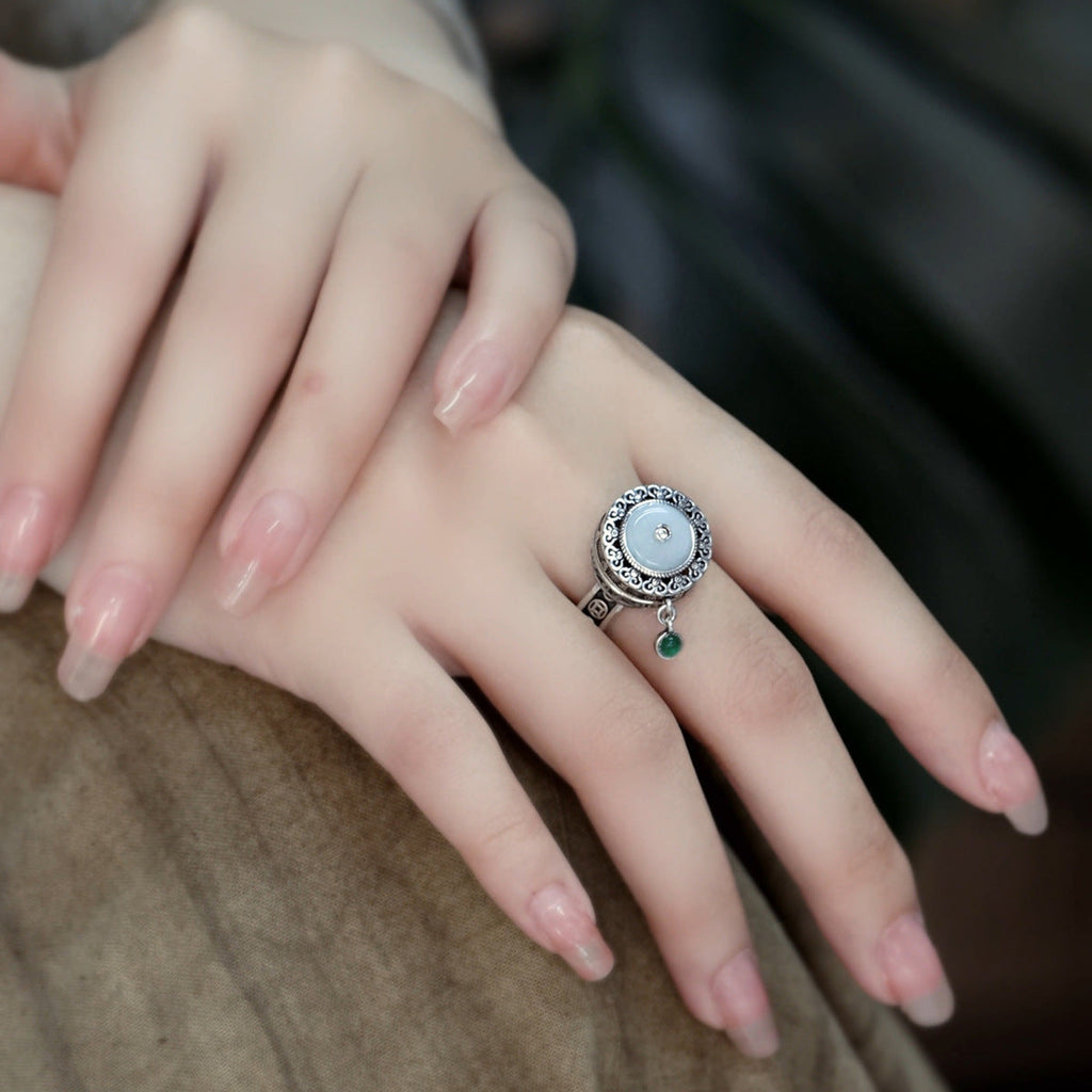 Womens Rotatable Vintage Copper Coin Peace Charm Ring