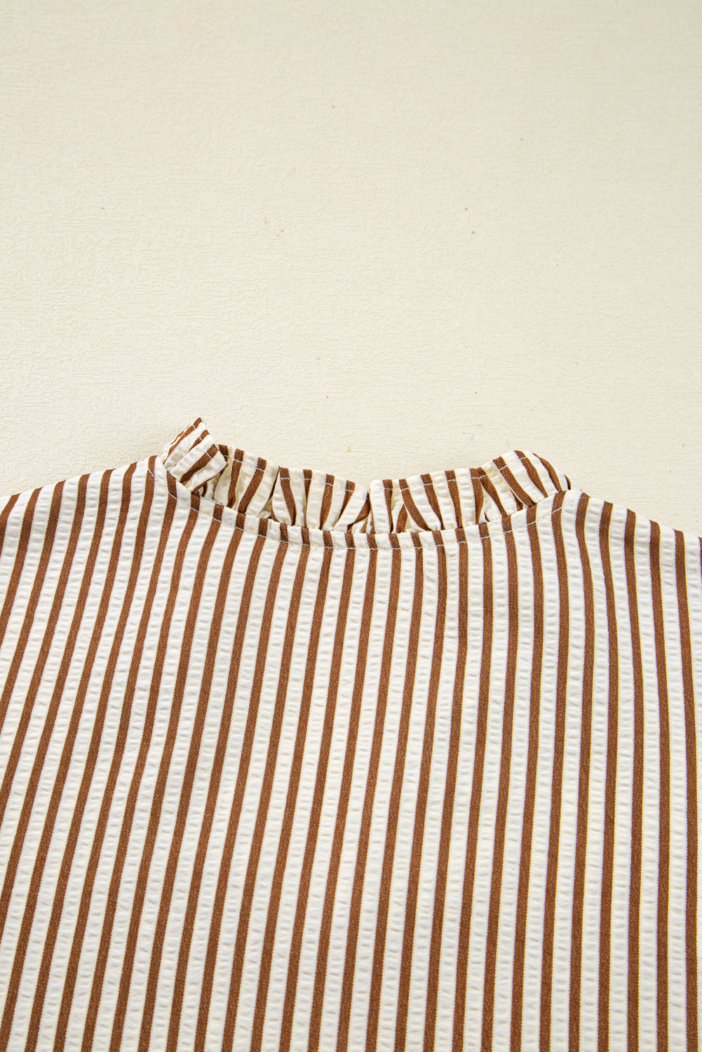 Blair Tied Cuffs Seersucker Blouse in Brown and White Stripe
