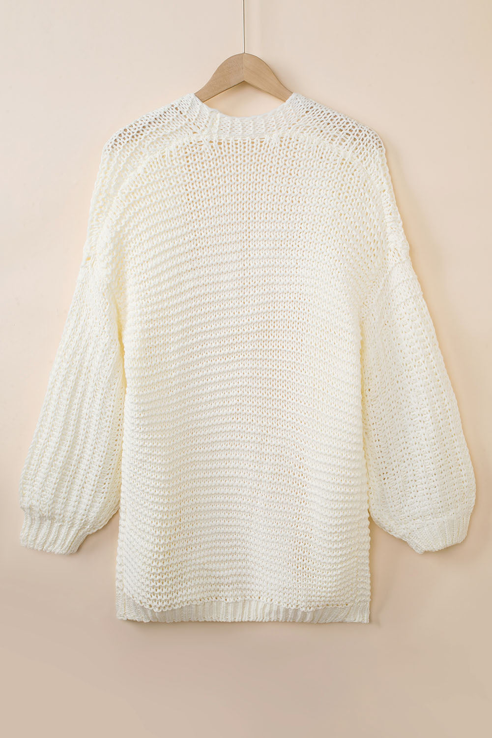 Women's Cream Chunky Knit Open Front Puff Sleeve Cardigan - Image 2