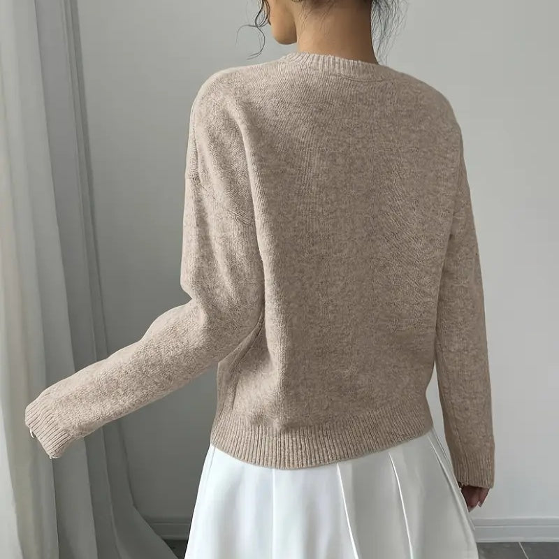 Women's Elegant Floral Applique Crew Neck Sweater Pullover - Image 7