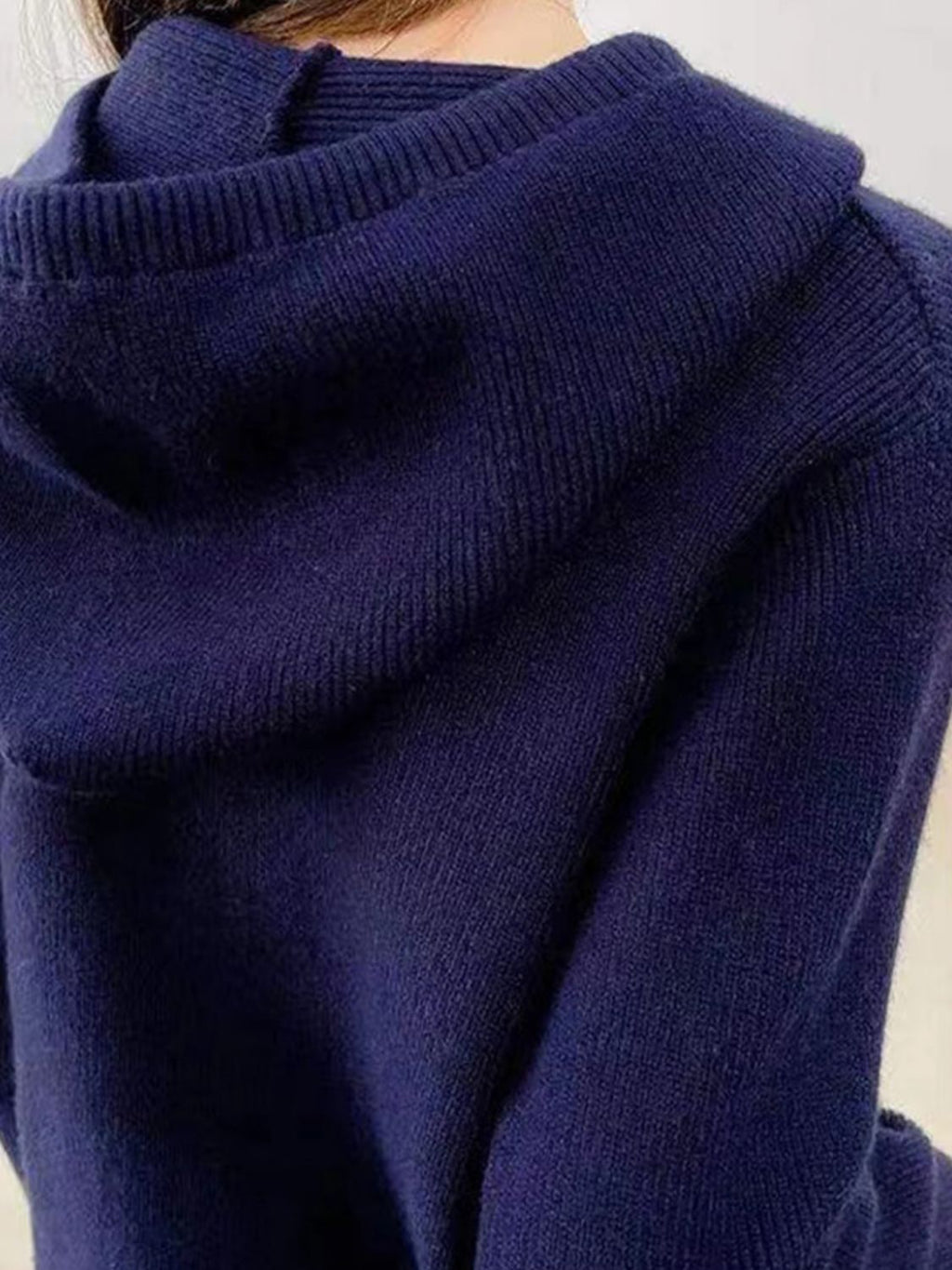 Women's Brown Long Sleeve Zip Up Knit Hoodie with Drawstring - Image 13