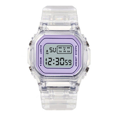 Transparent Retro-Tech Digital Watch with Resin Case and PU Strap