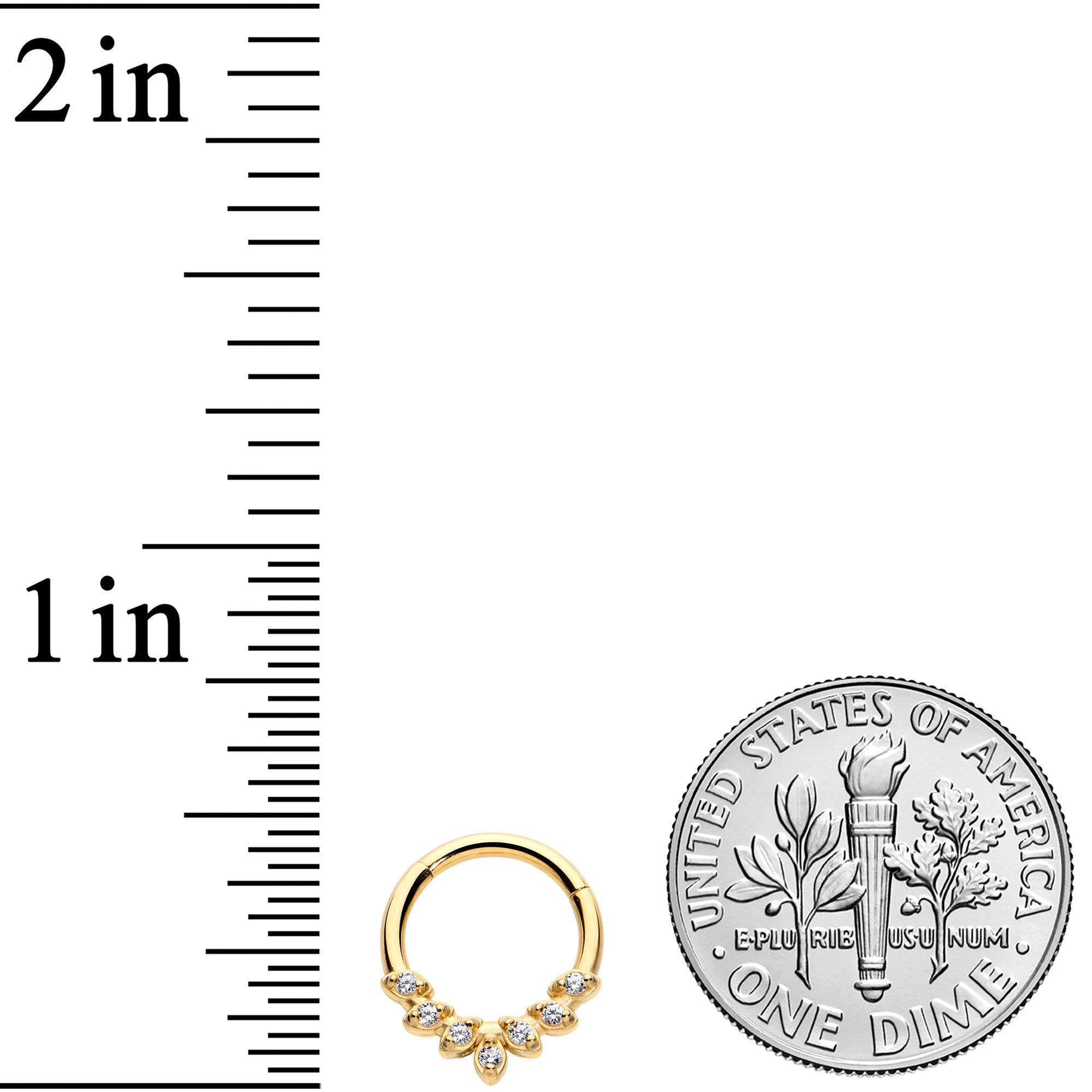 16G 5/16 Clear CZ Gem Gold Tone Seven Leaf Hinged Segment Ring