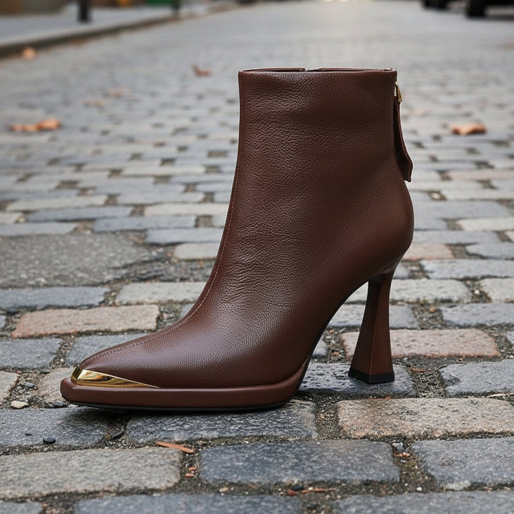 Women’s Pointed-Toe Ankle Boots with Gold Tip and Flared Heel - Image 3
