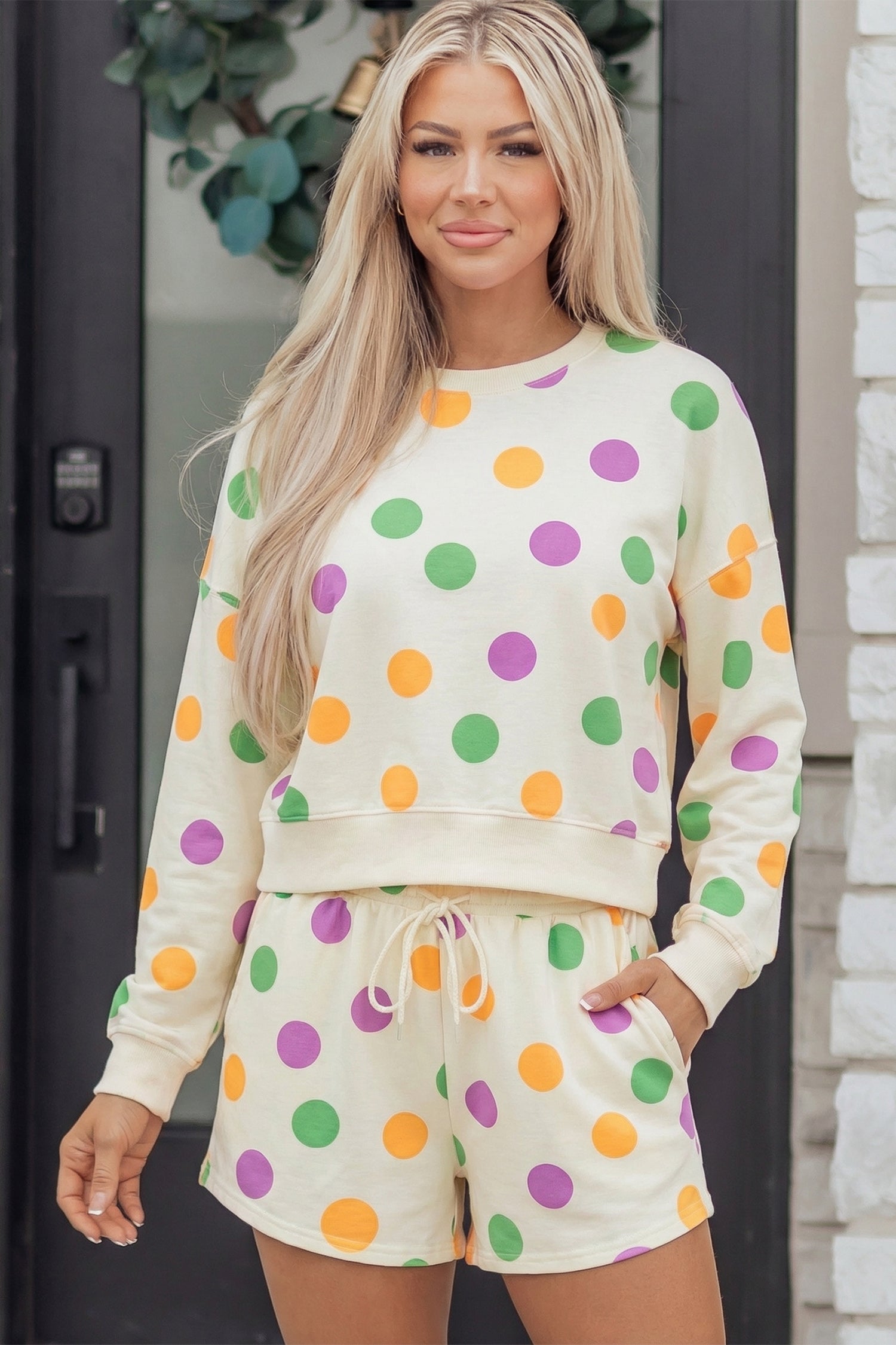 Ember Polka Dot Pullover & Drawstring Shorts Loungewear Set