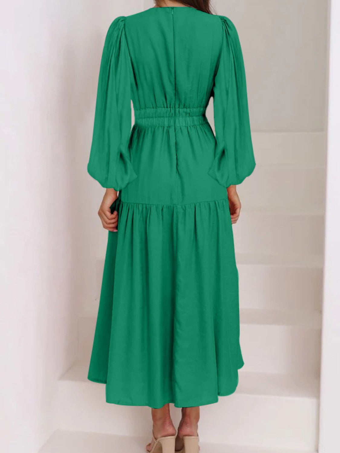 Bohemian Deep V-Neck Maxi Dress with Dramatic Balloon Sleeves
