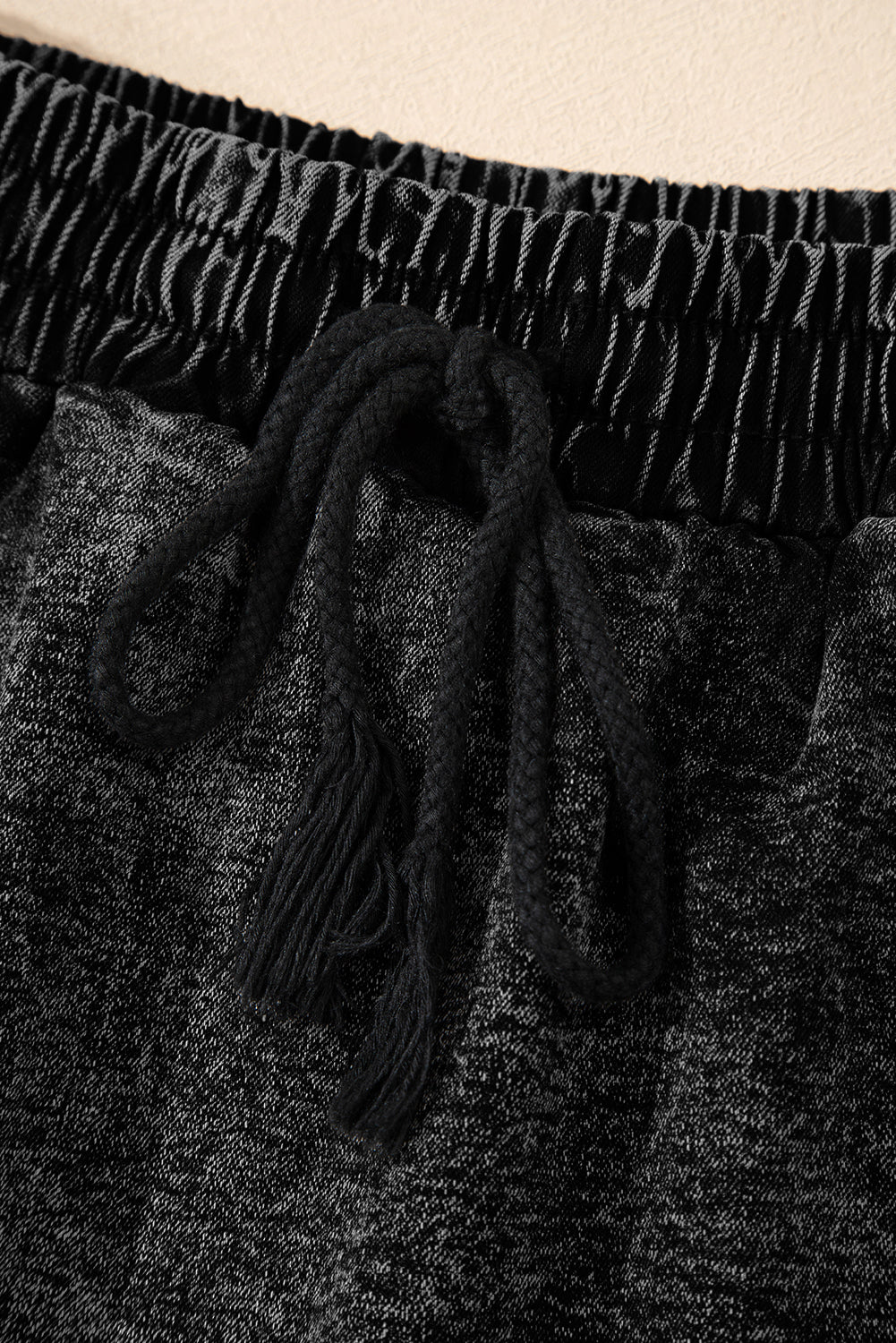 Black Drawstring High Waist Pocketed Denim Shorts