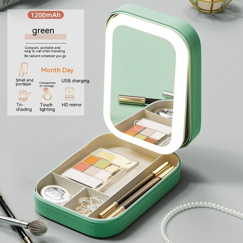 Portable LED Makeup Storage Box with Lighted Mirror - Travel Case