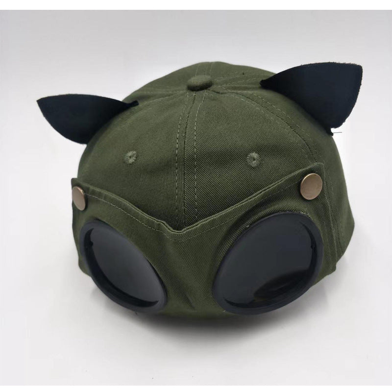 Cat Ears Baseball Cap with Pilot Glasses