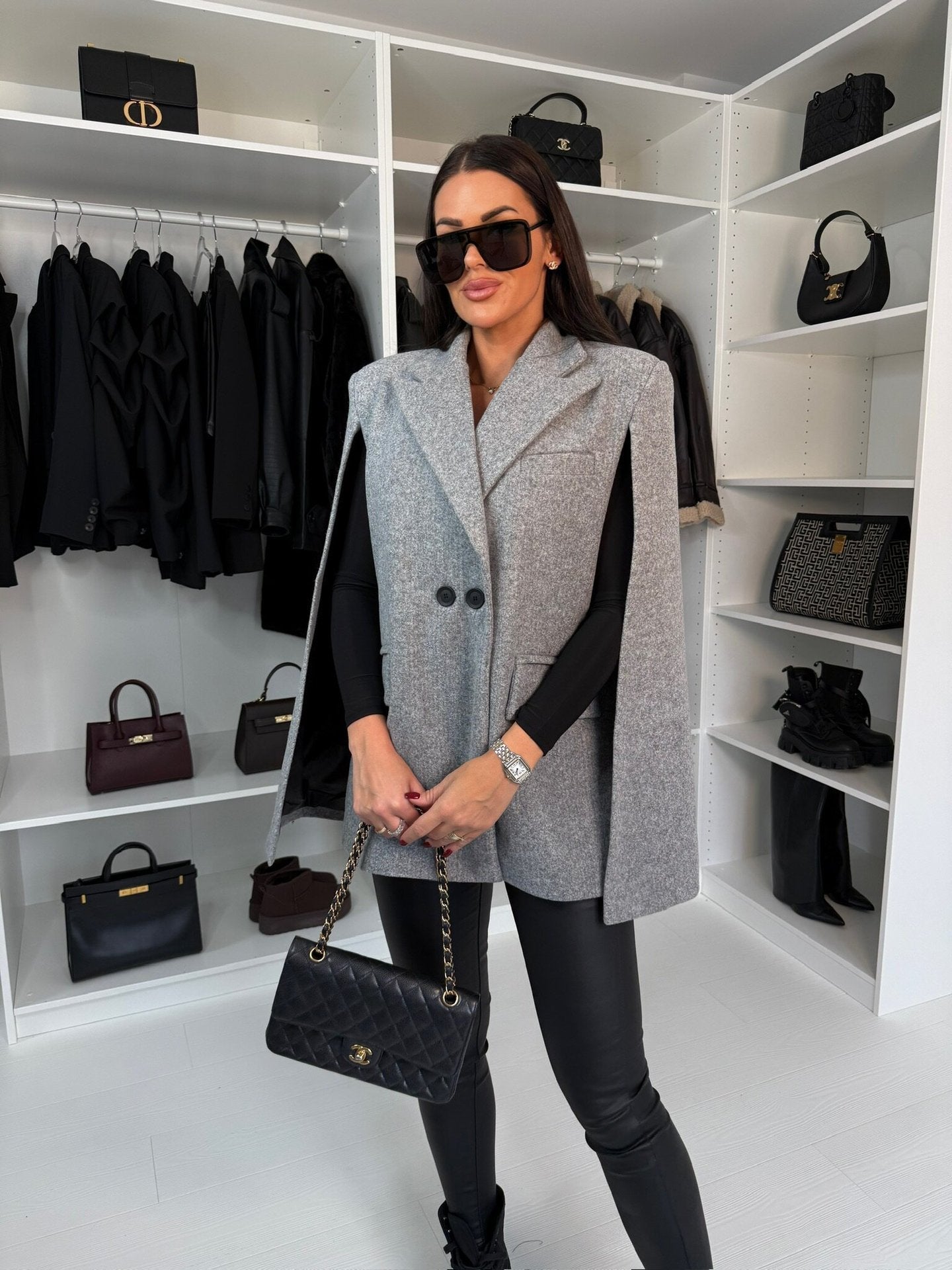 Women’s Solid Color Cape Blazer Open Front Tailored Shawl Coat - Image 6