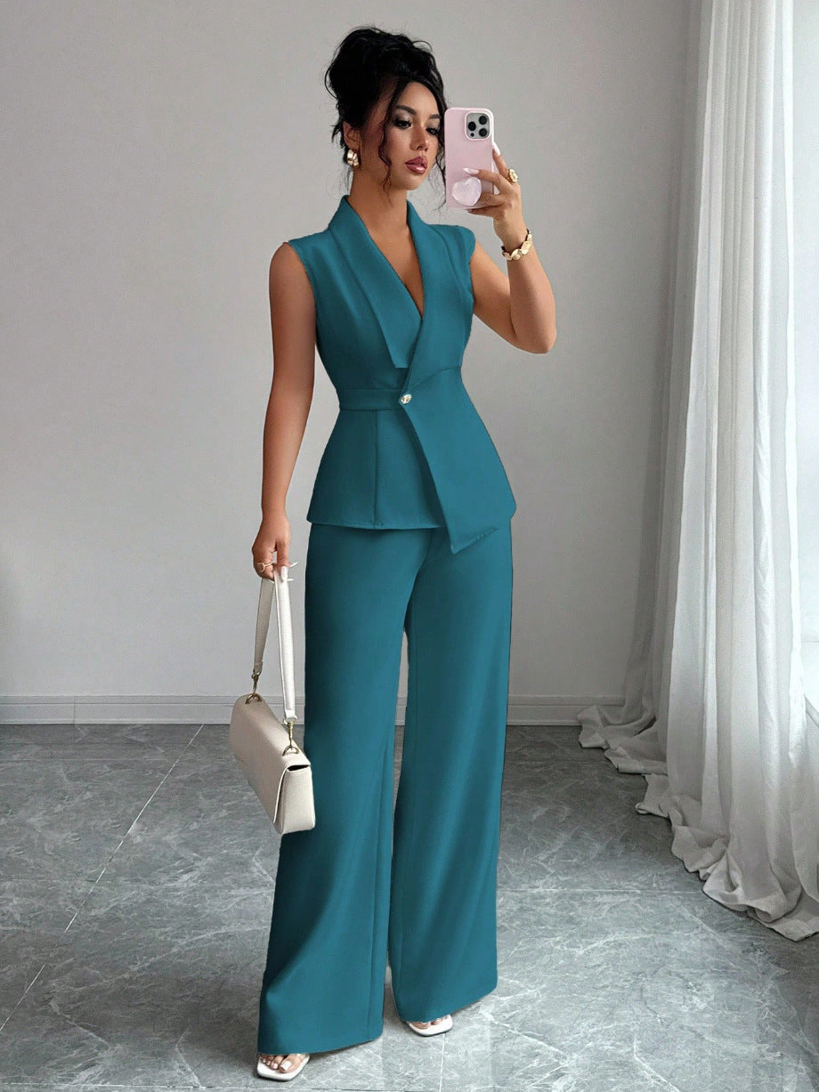 Womens Sleeveless Blazer and Straight Leg Pants Two Piece Set - Image 12