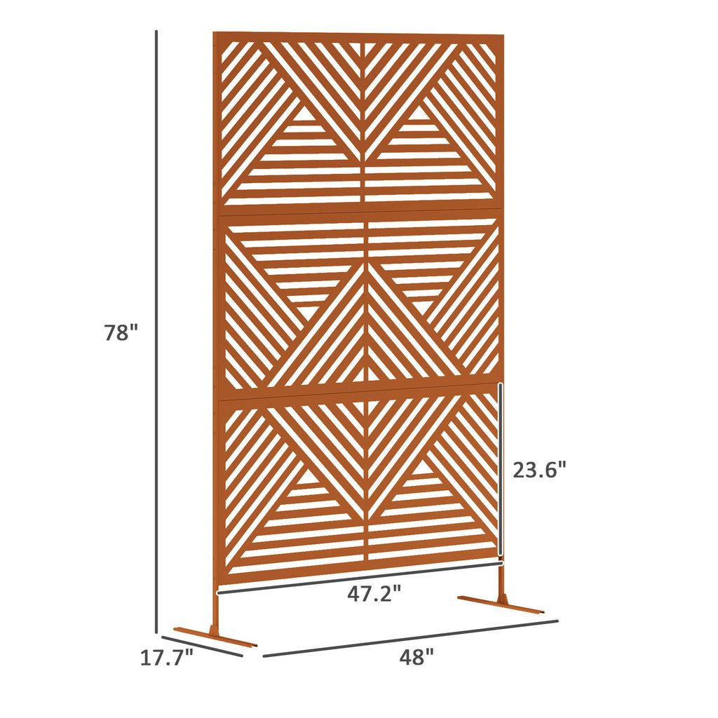 Metal Privacy Fence Screen, Outdoor Decorative Trellis with Stand, 3-Panel