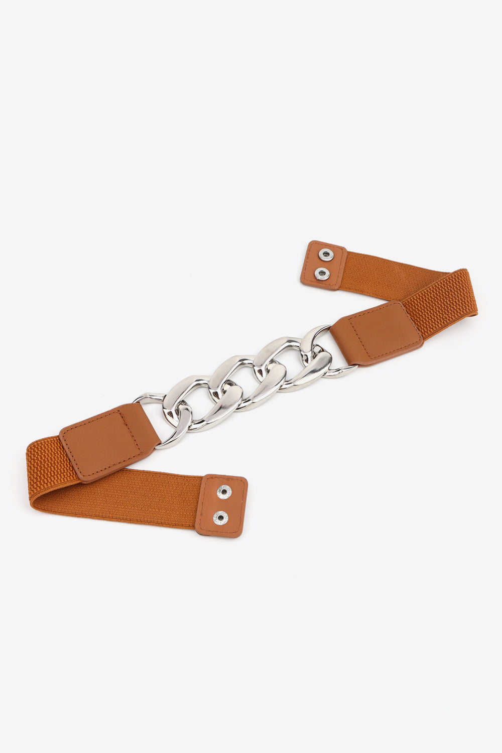 Chain Detail Elastic Belt with Alloy Buckle | PU Leather