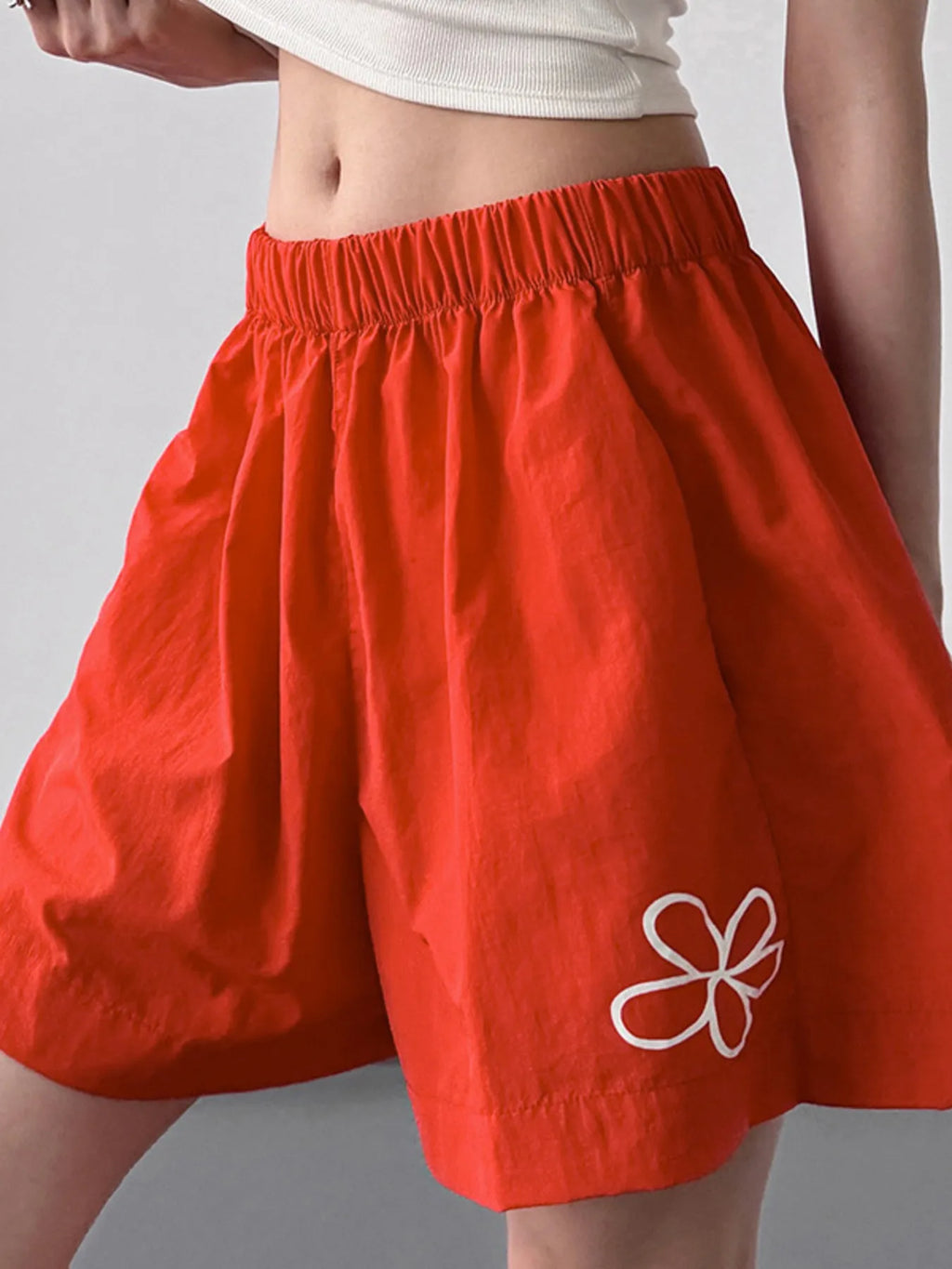 Women's Yellow Elastic Waist Casual Shorts with Floral Detail - Image 15