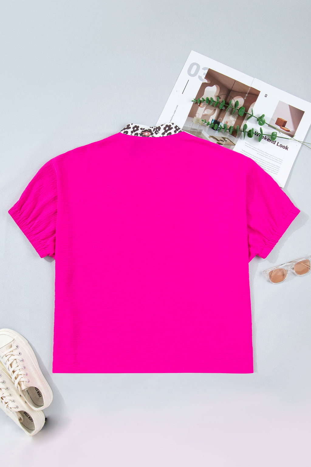 Leopard Patchwork V-Neck Dolman Top