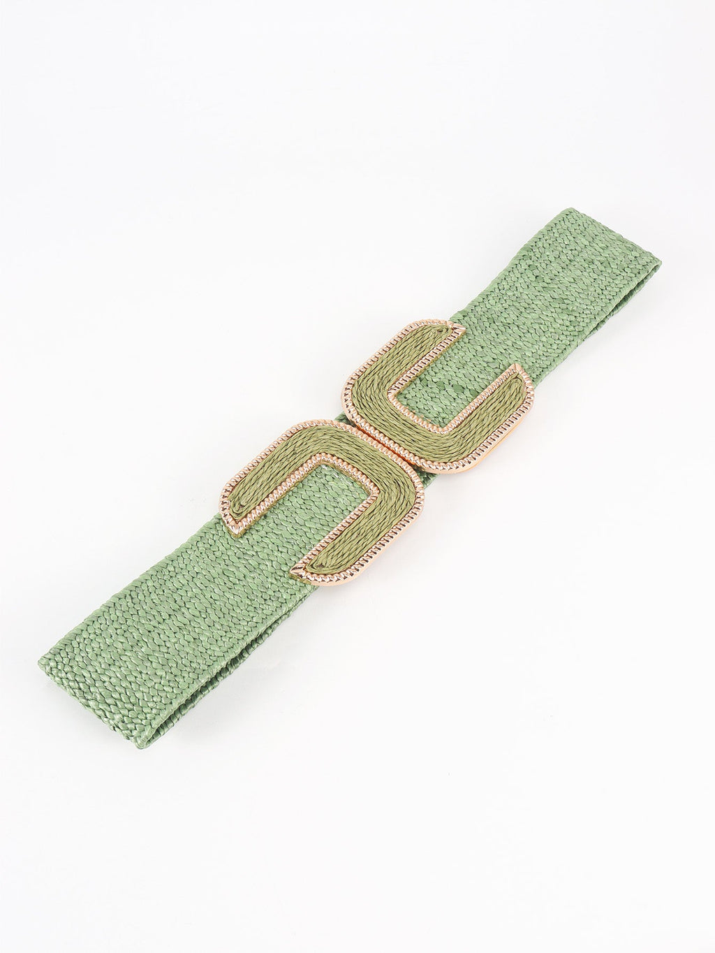 Wide Braid Stretch Belt with Statement Buckle in Sage Green
