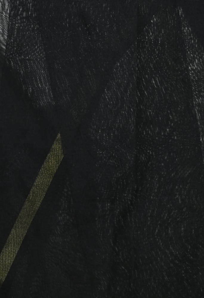 Black Chanderi Banarsi Piping Dupatta - Traditional Ethnic Accessory