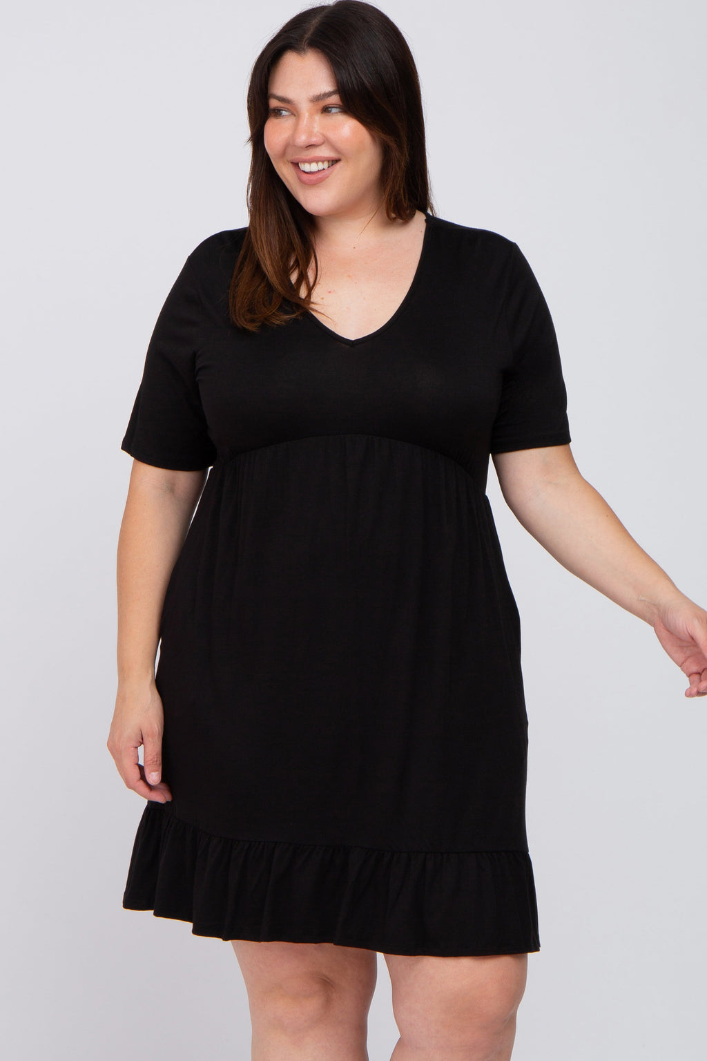 Black V-Neck Ruffle Maternity Dress with Pockets