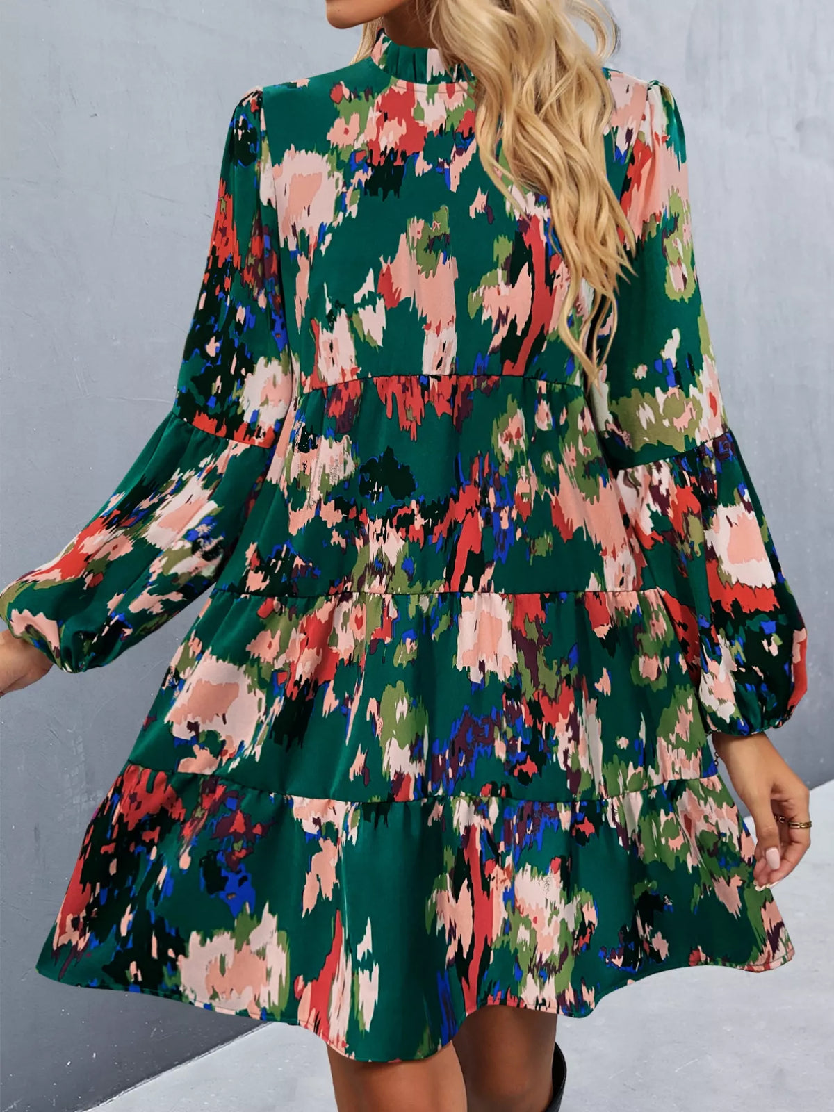 Printed Balloon Sleeve Mini Dress