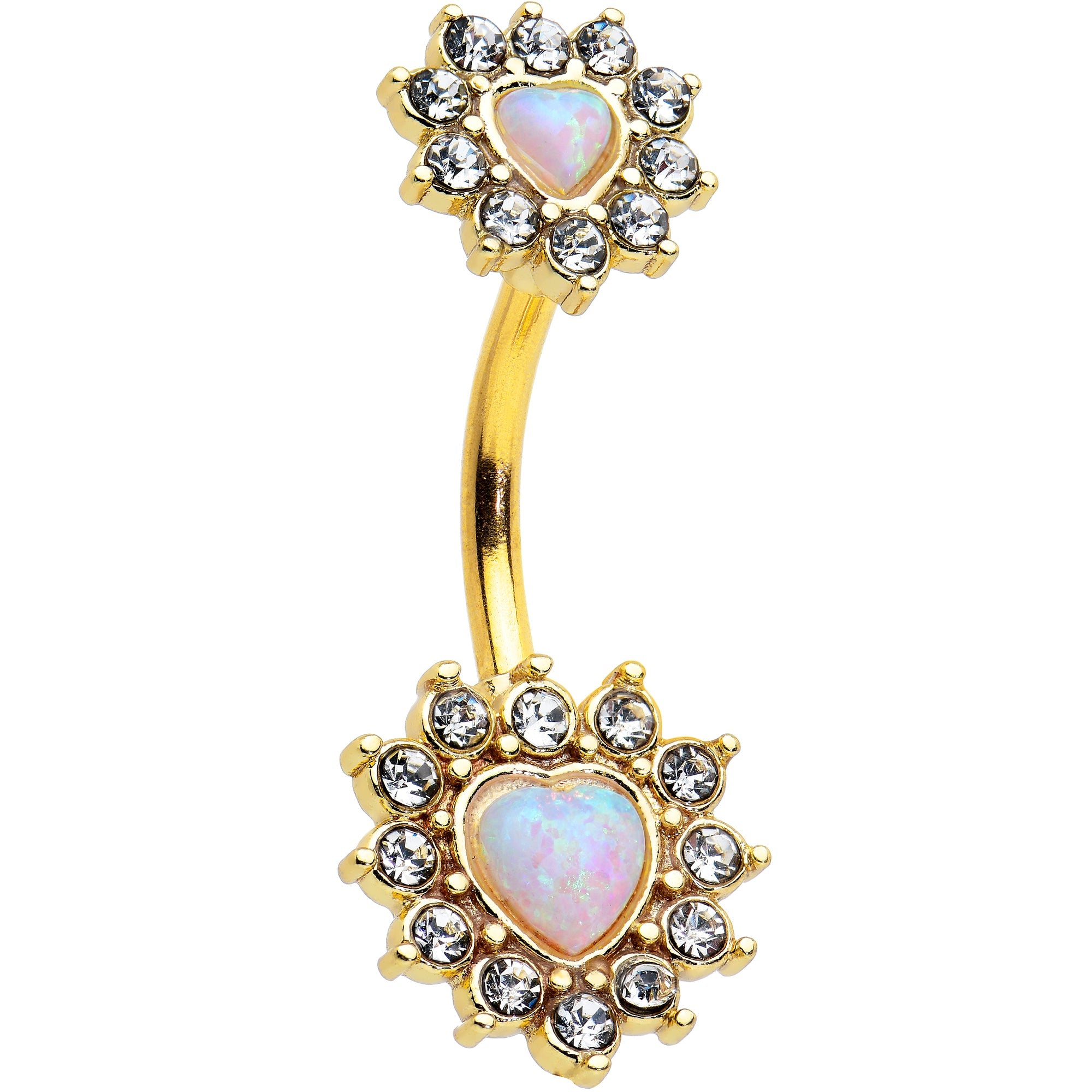 White Synthetic Opal Heart Sun Double Mount Belly Ring on white background