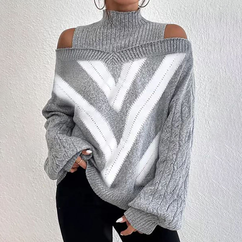 Women's Off-Shoulder Turtleneck Long Sleeve Knit Sweater