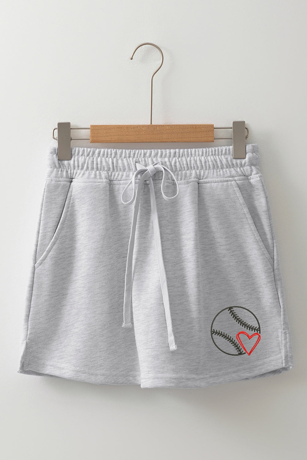 Light Grey Baseball Heart Embroidery French Terry Skort