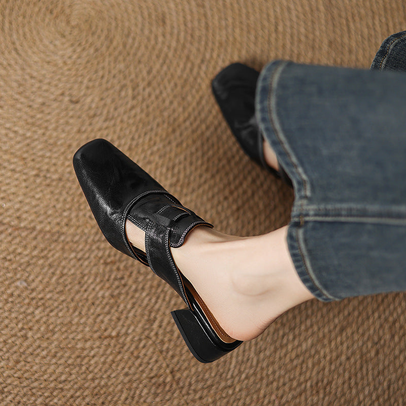 Women Retro Closed Toe Half Slippers Low Heel Summer Sandals - Image 5