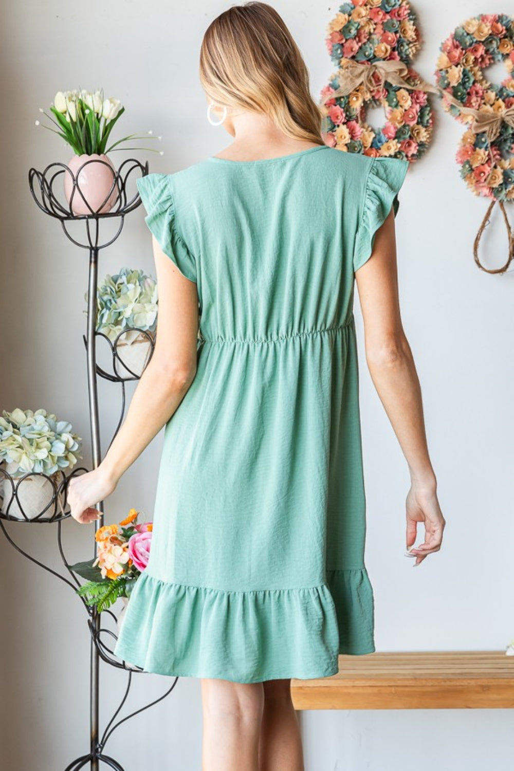 Short Sleeve V-Neck Dress with Flattering Ruffled Hem