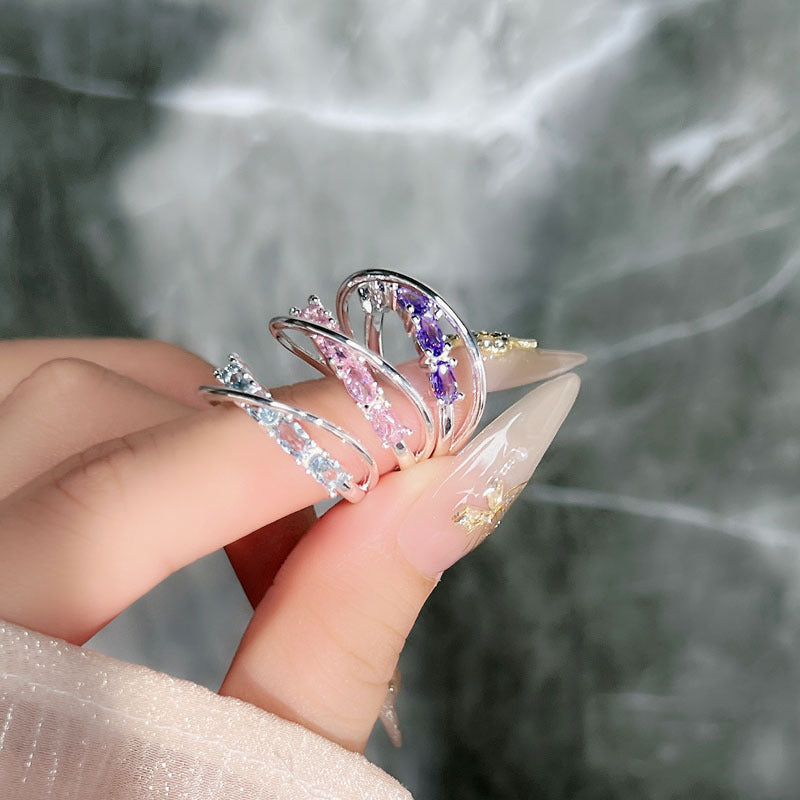 Light Luxury High Sense Full Zircon Stackable Ring, Super Sparkly Fairy Style Pave Zircon Open Adjustable Ring, Niche Exquisite Designed Band Ring