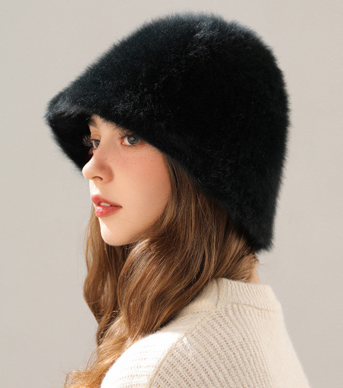 Women's Real Rabbit Plush Winter Bucket Hat for Comfortable Fit - Image 2