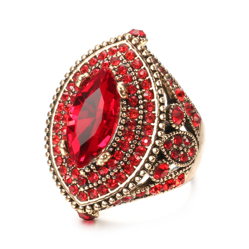 European And American Gold-Plated Crystal Gemstone Rings, Fashionable Bohemian Retro Rings, Cross-Border Jewelry Wholesale