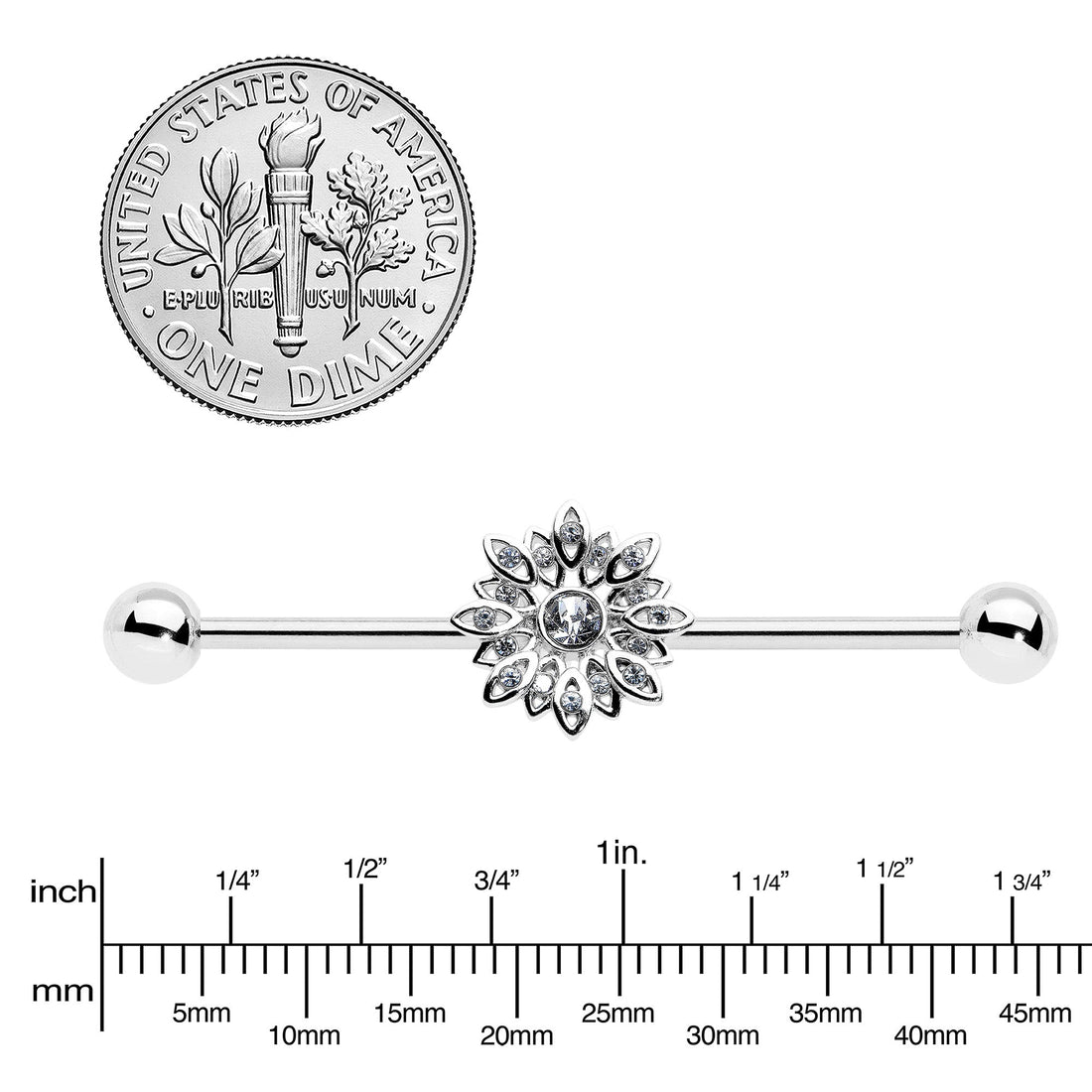 14G Clear Gem Starry Flower Industrial Barbell 38mm