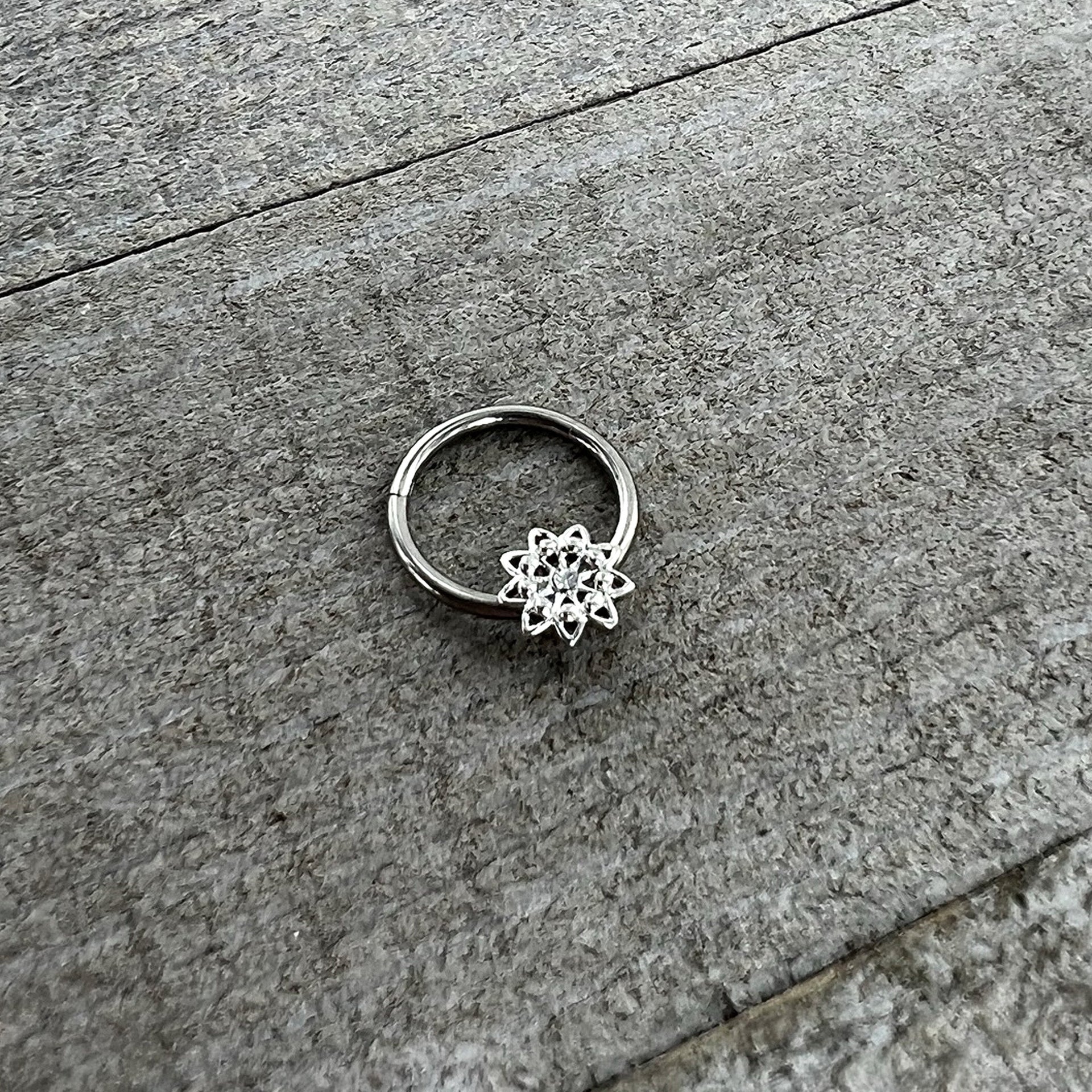 16G 3/8 Clear Gem Starry Flower Hinged Segment Ring
