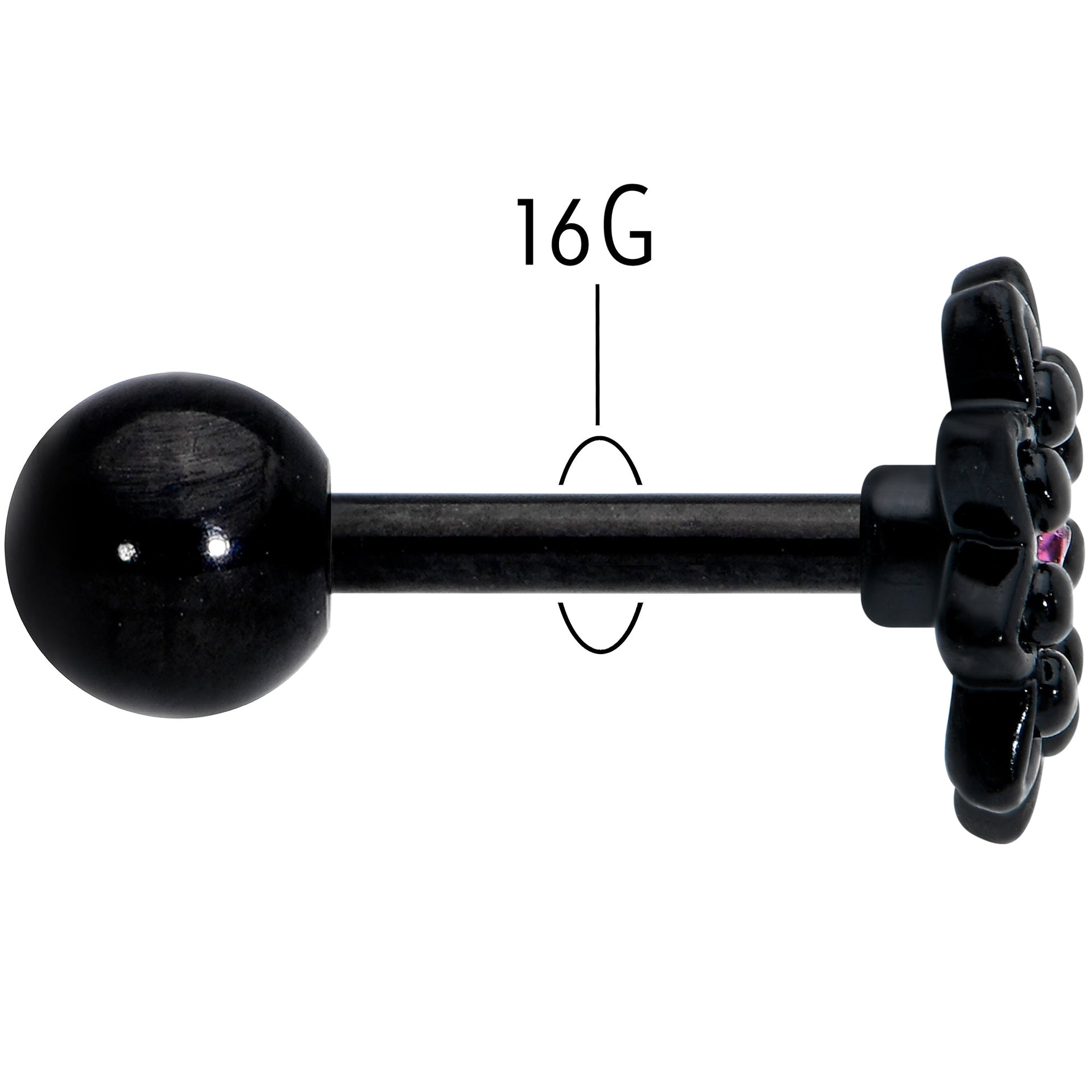 16G 1/4 Pink Gem Black Midnight Flower Cartilage Tragus Earring