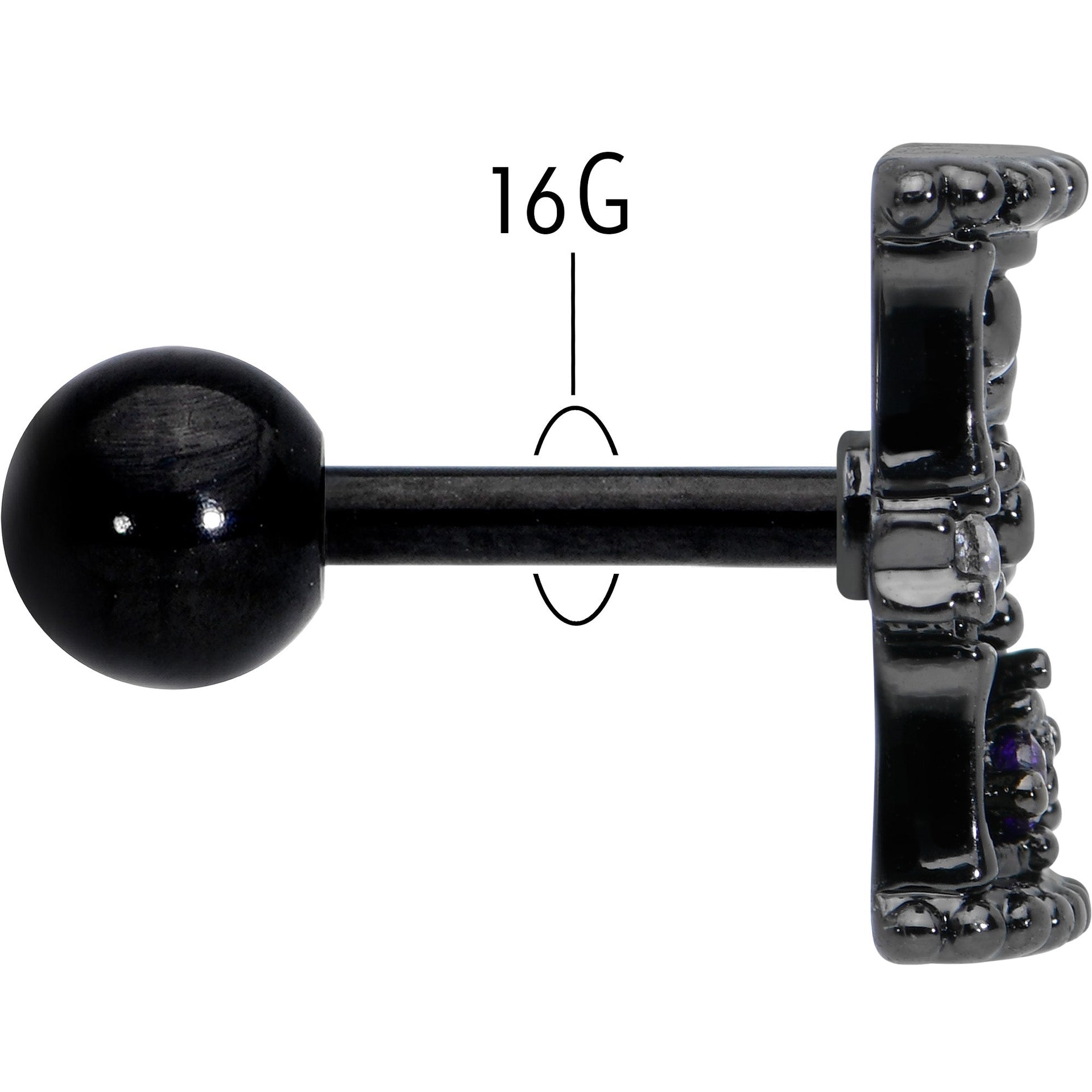 16G 1/4 Purple Gem Black Gothic Hourglass Cartilage Tragus Earring