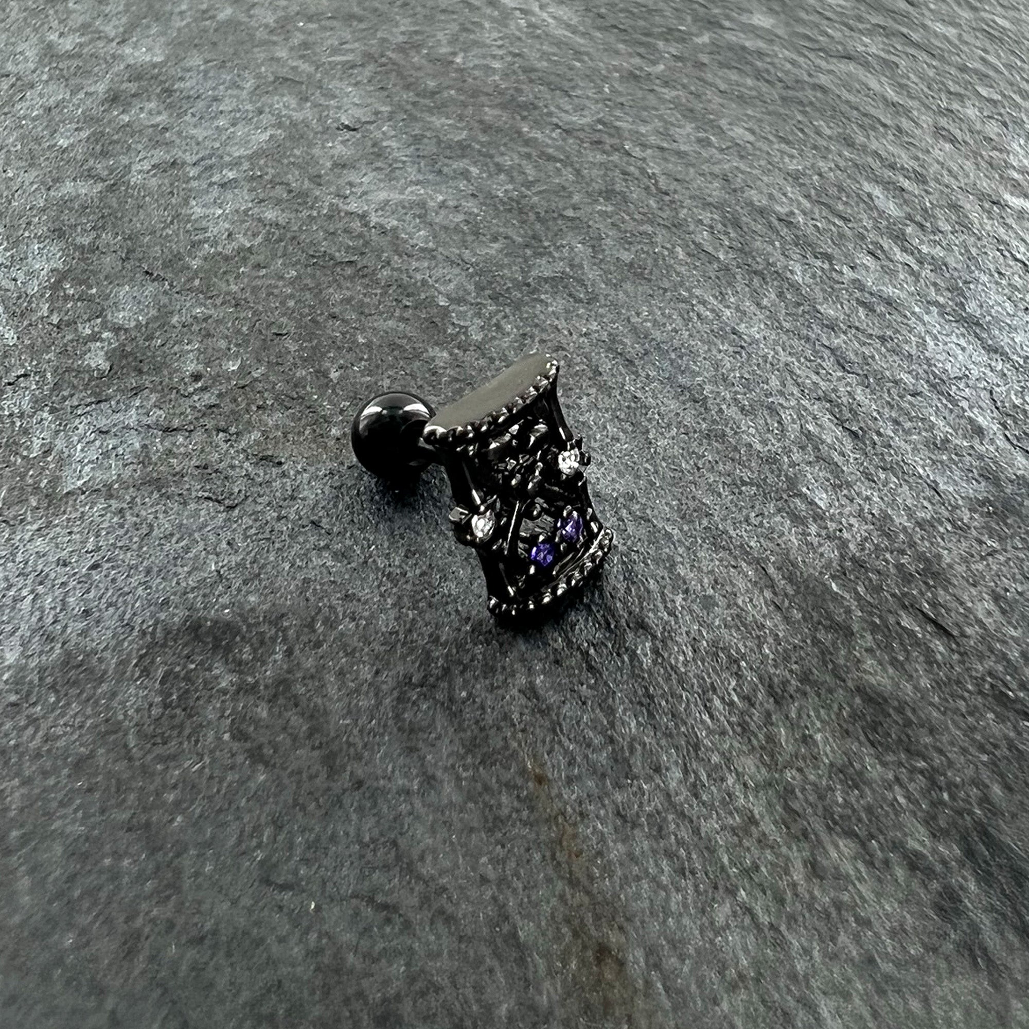16G 1/4 Purple Gem Black Gothic Hourglass Cartilage Tragus Earring