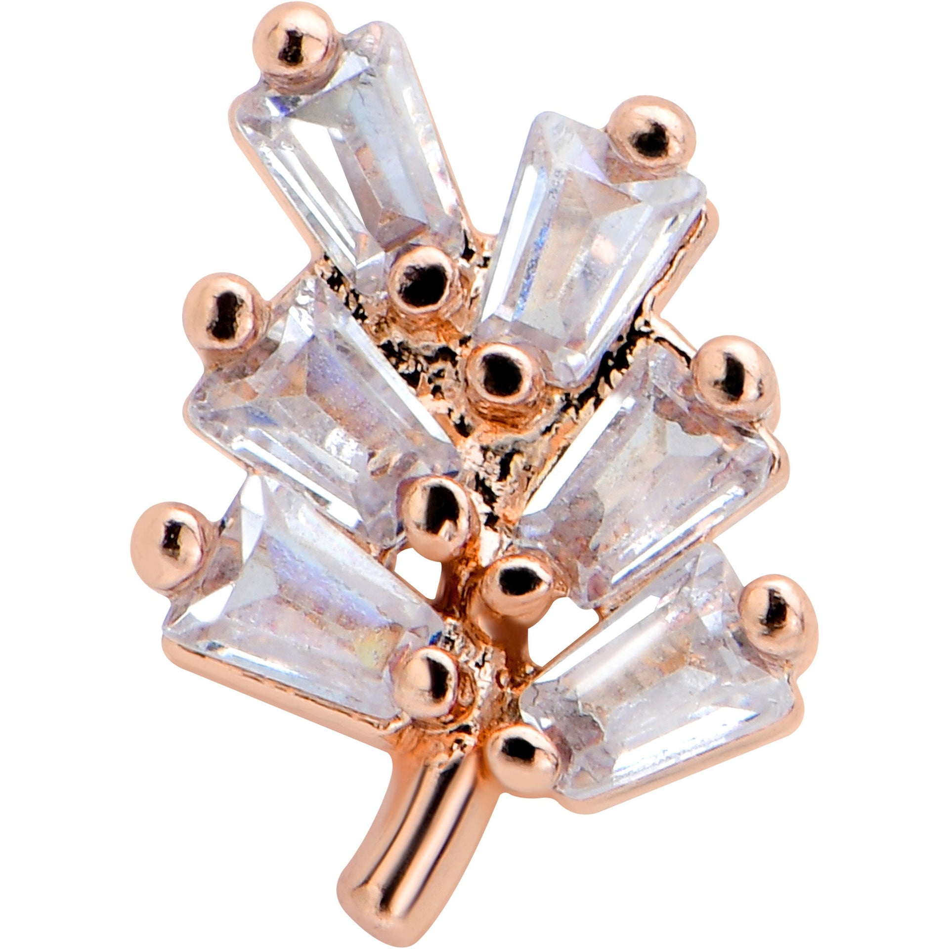16G 1/4 Clear CZ Gem Leafy Rosy Branch Threadless Labret Tragus