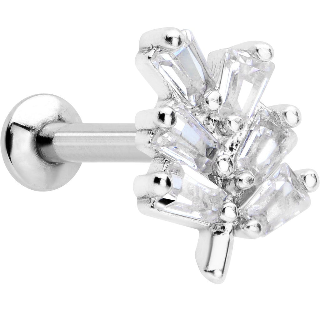 16G 1/4 Clear CZ Gem Leafy Branch Threadless Labret Tragus