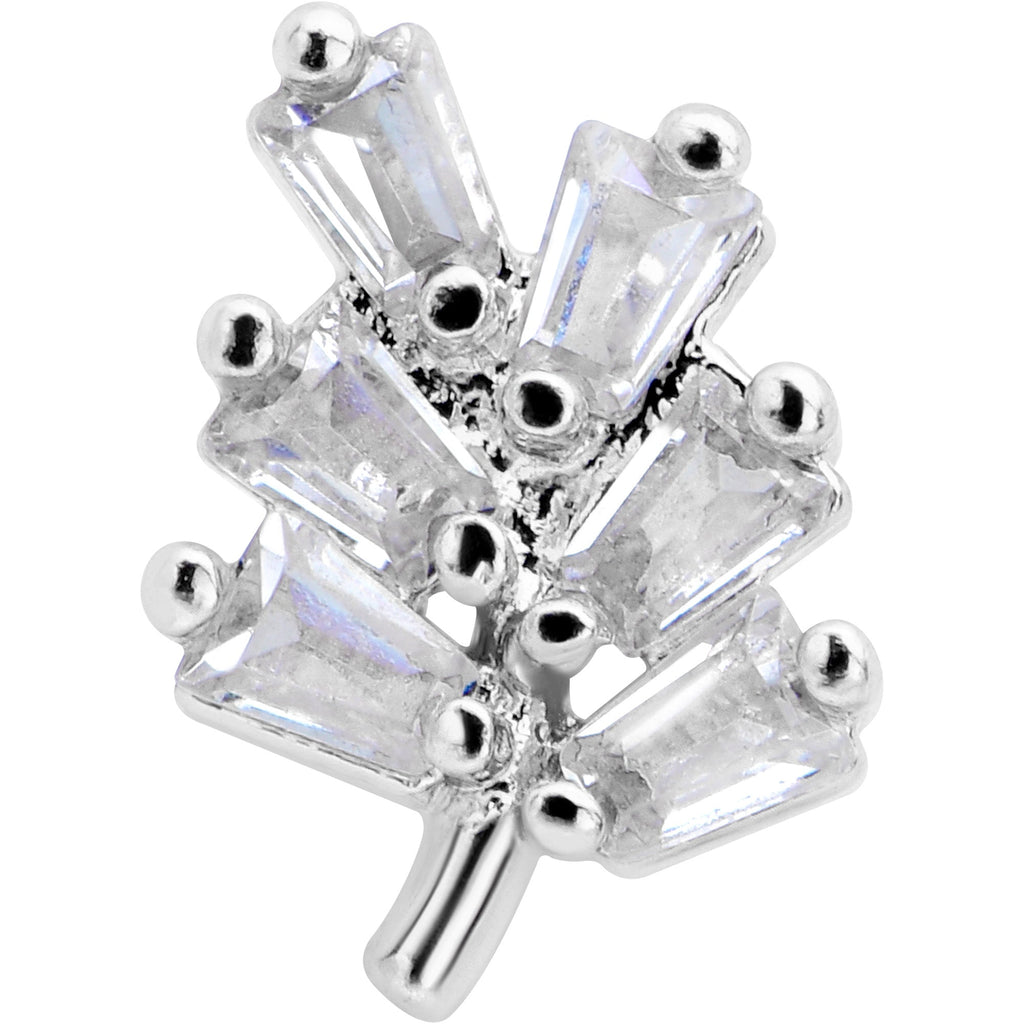 16G 1/4 Clear CZ Gem Leafy Branch Threadless Labret Tragus