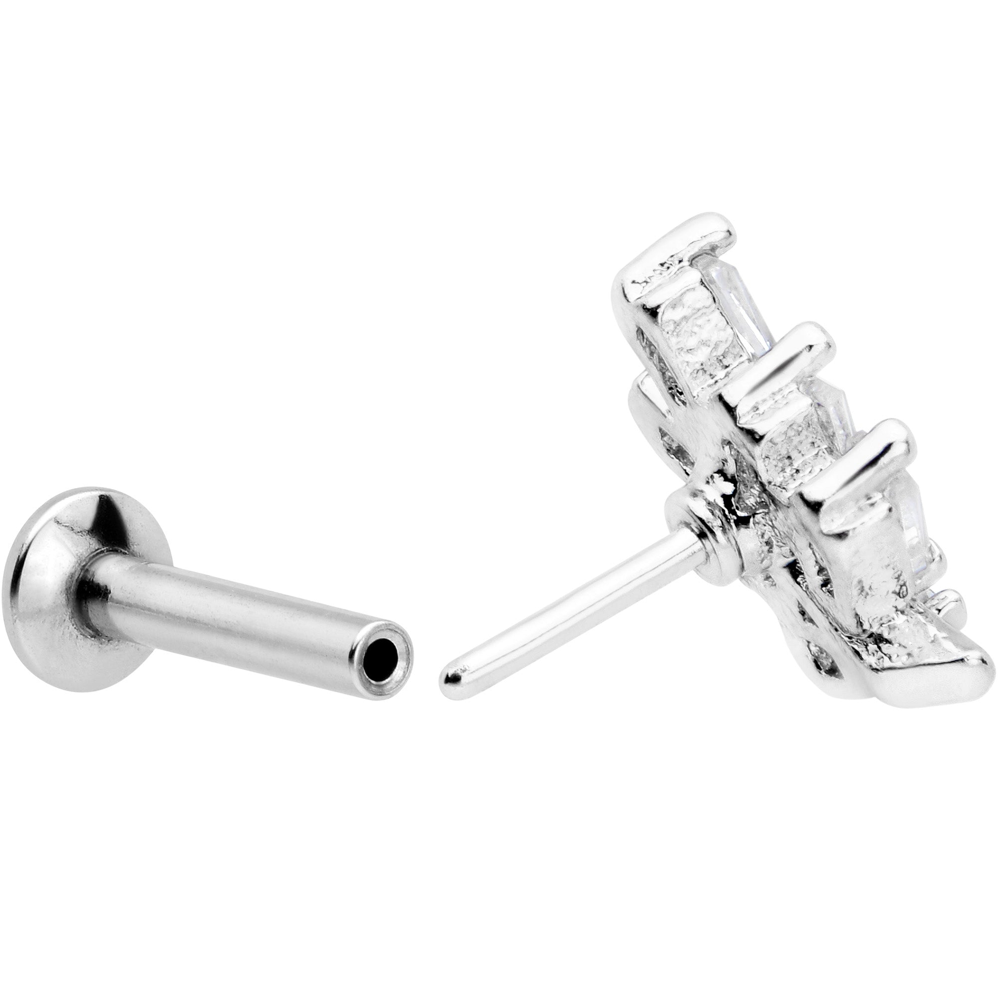 16G 1/4 Clear CZ Gem Leafy Branch Threadless Labret Tragus