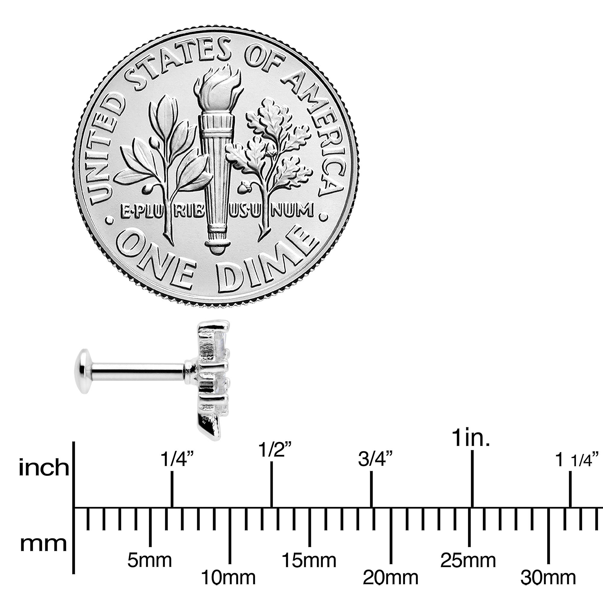 16G 1/4 Clear CZ Gem Leafy Branch Threadless Labret Tragus