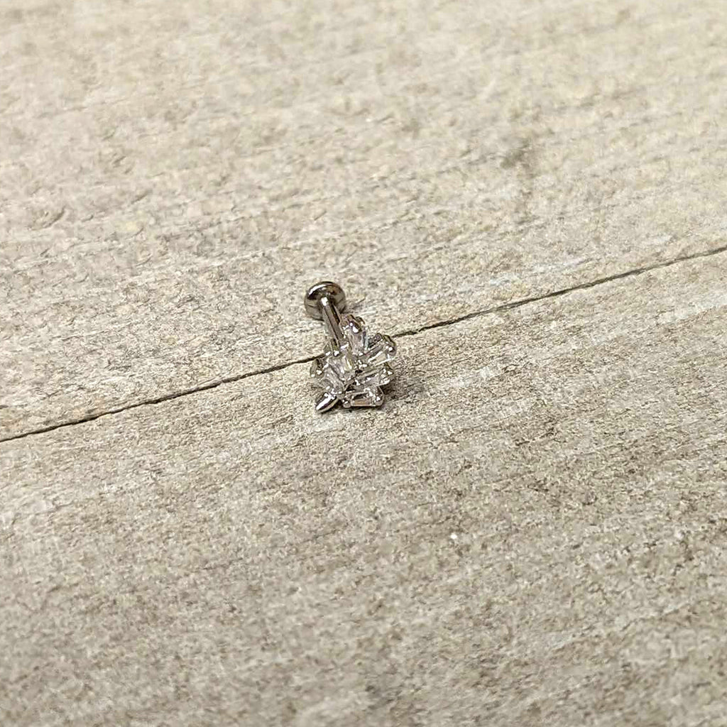 16G 1/4 Clear CZ Gem Leafy Branch Threadless Labret Tragus