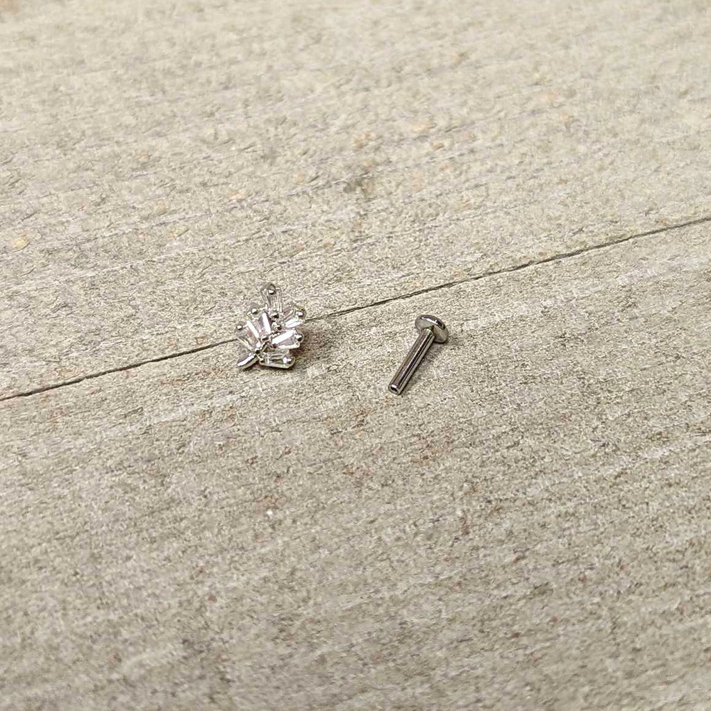 16G 1/4 Clear CZ Gem Leafy Branch Threadless Labret Tragus