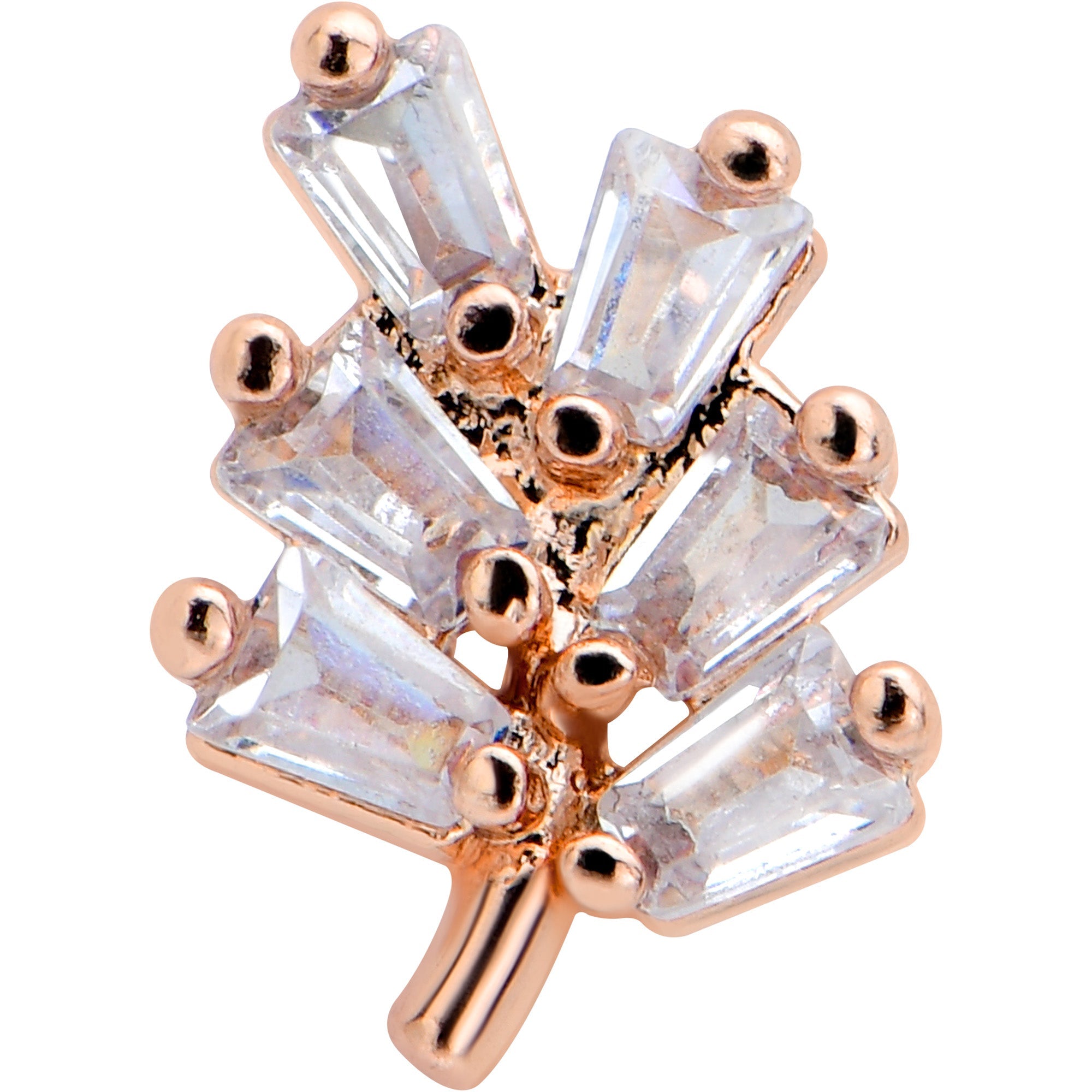 16G 5/16 Clear CZ Gem Leafy Rosy Branch Threadless Labret Tragus