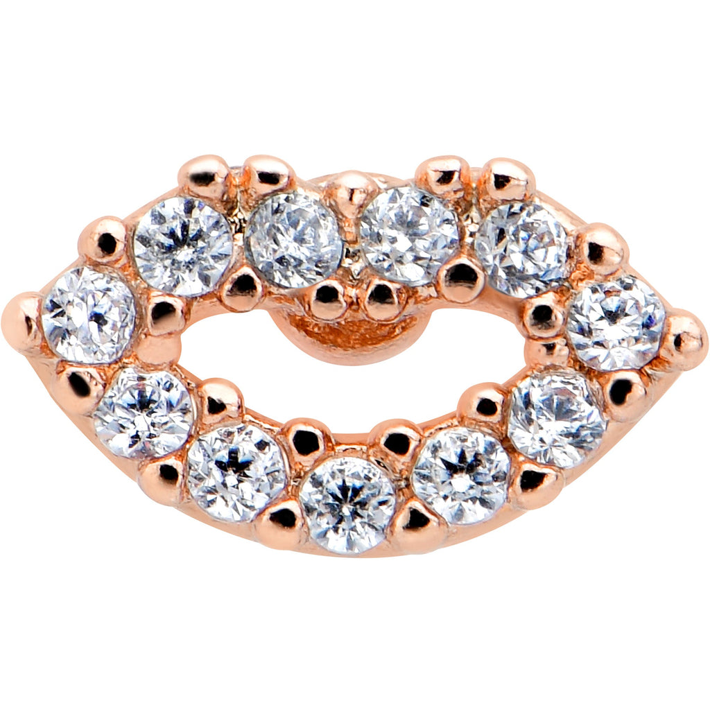 16G 1/4 Clear CZ Gem Kissy Lips Rosy Threadless Labret Tragus